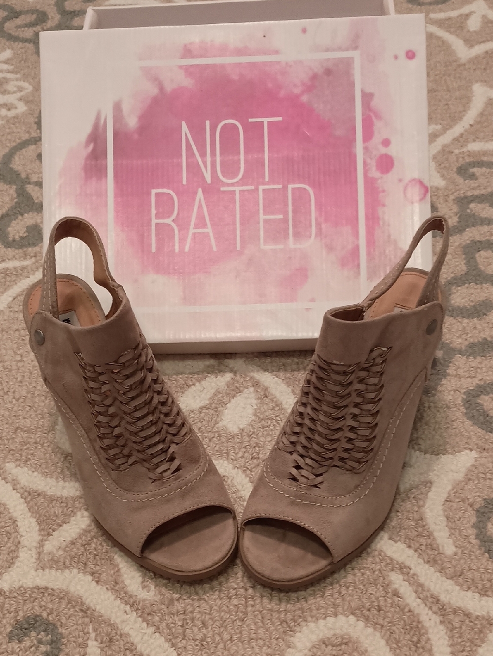 Not Rated Taupe Woven Peep-Toe Slingback Wedges